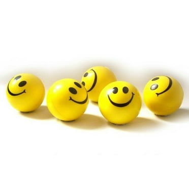 Dazzling Toys Happy Smile Face Stress Ball 1.5 Inch Balls Pack of 24 Neon Smile Face Relax-able Squeeze Balls in Yellow Color 